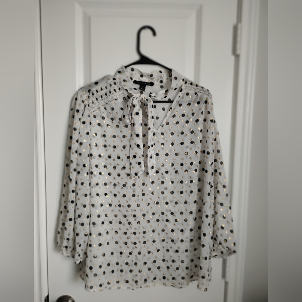Casual White and Black Polka Dot Button Down Shirt
